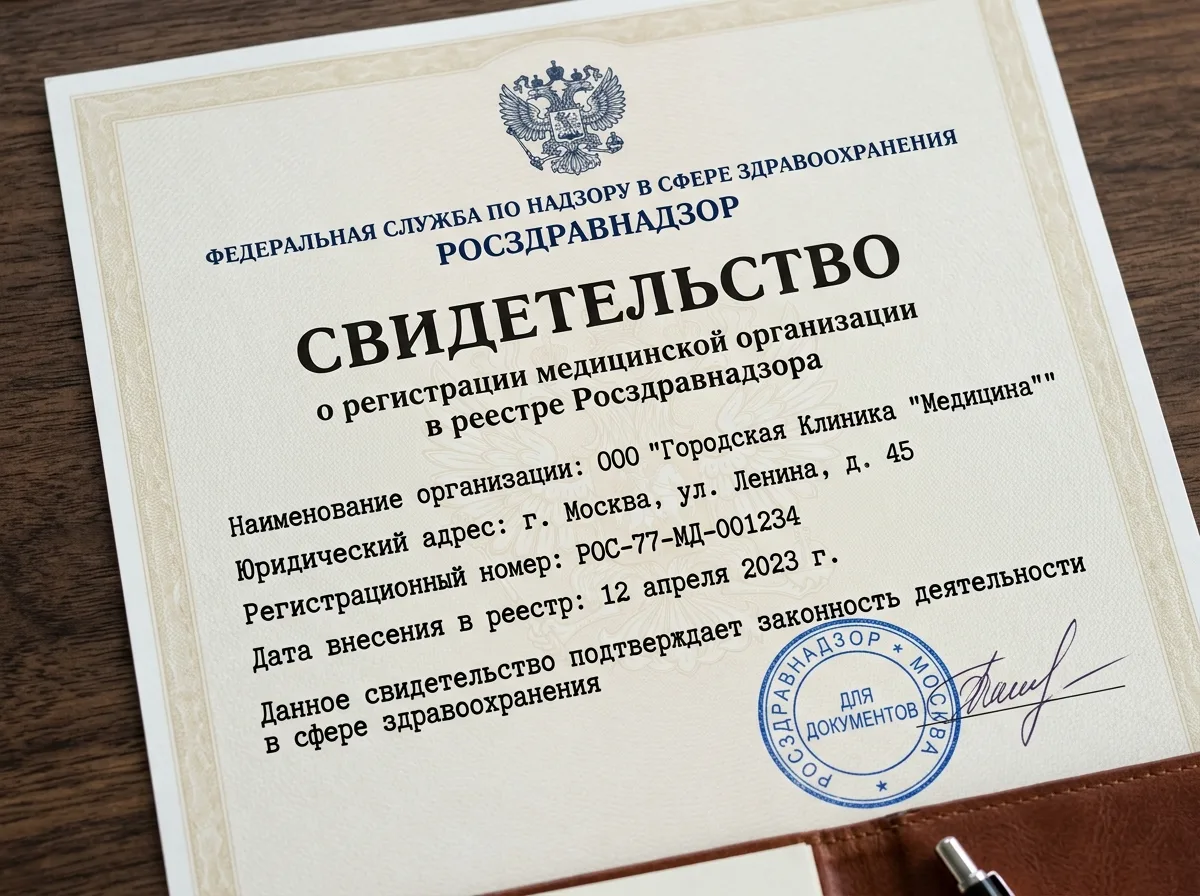 Свидетельство о регистрации медицинской организации в реестре Росздравнадзора, официальный документ